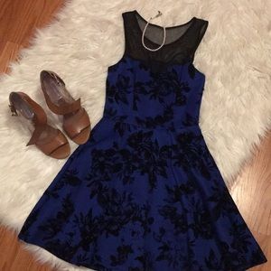 Blue and black velvet dress